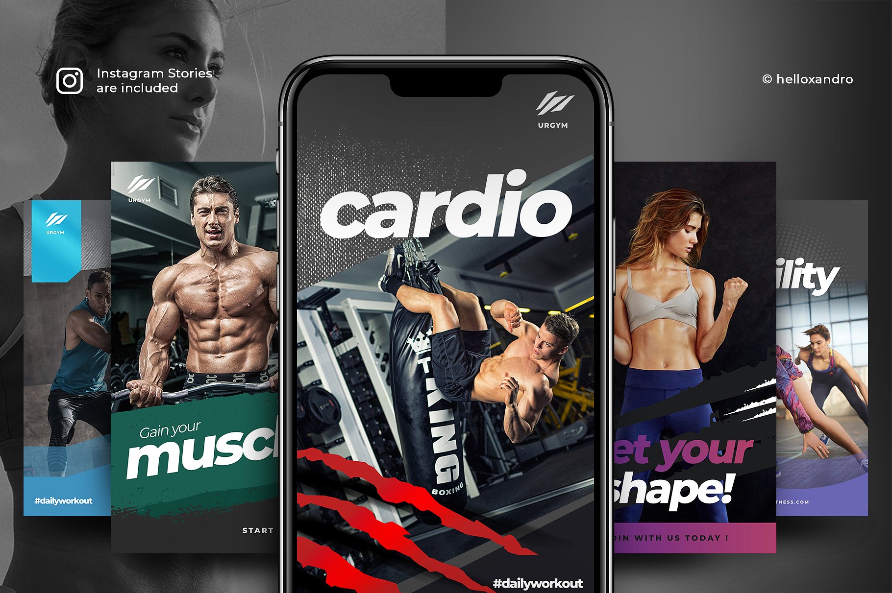 时尚健身&健身器材的instagram社交媒体模板素材库精选 Fitness & Gym instagram pack 2.0 [psd]插图(3)
