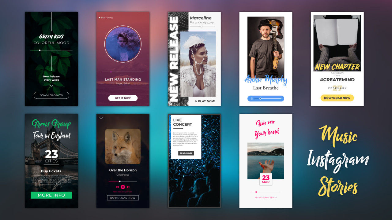 9个简洁的音乐Instagram故事素材库精选AE模板