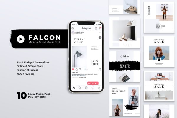 创意设计代理Instagram&amp;Facebook文章贴图模板素材库精选 FALCON Creative Agency Instagram &amp; Facebook Post
