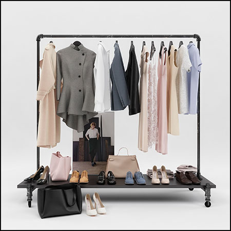 挂在衣架上的男装和女装鞋子素材之家精选3D模型