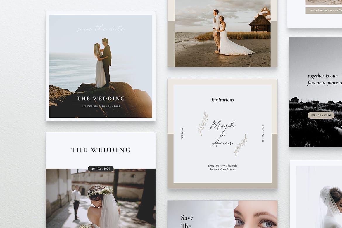 简约风婚礼婚宴活动宣传社交媒体设计套件 Wedding Minimal Social Media Post插图(1)