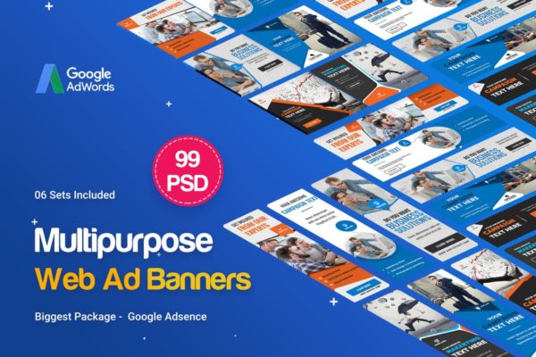 99个常见规格多用途网站Banner素材库精选广告模板 Multipurpose Banners Ad – 99 PSD [ 06 Sets ]
