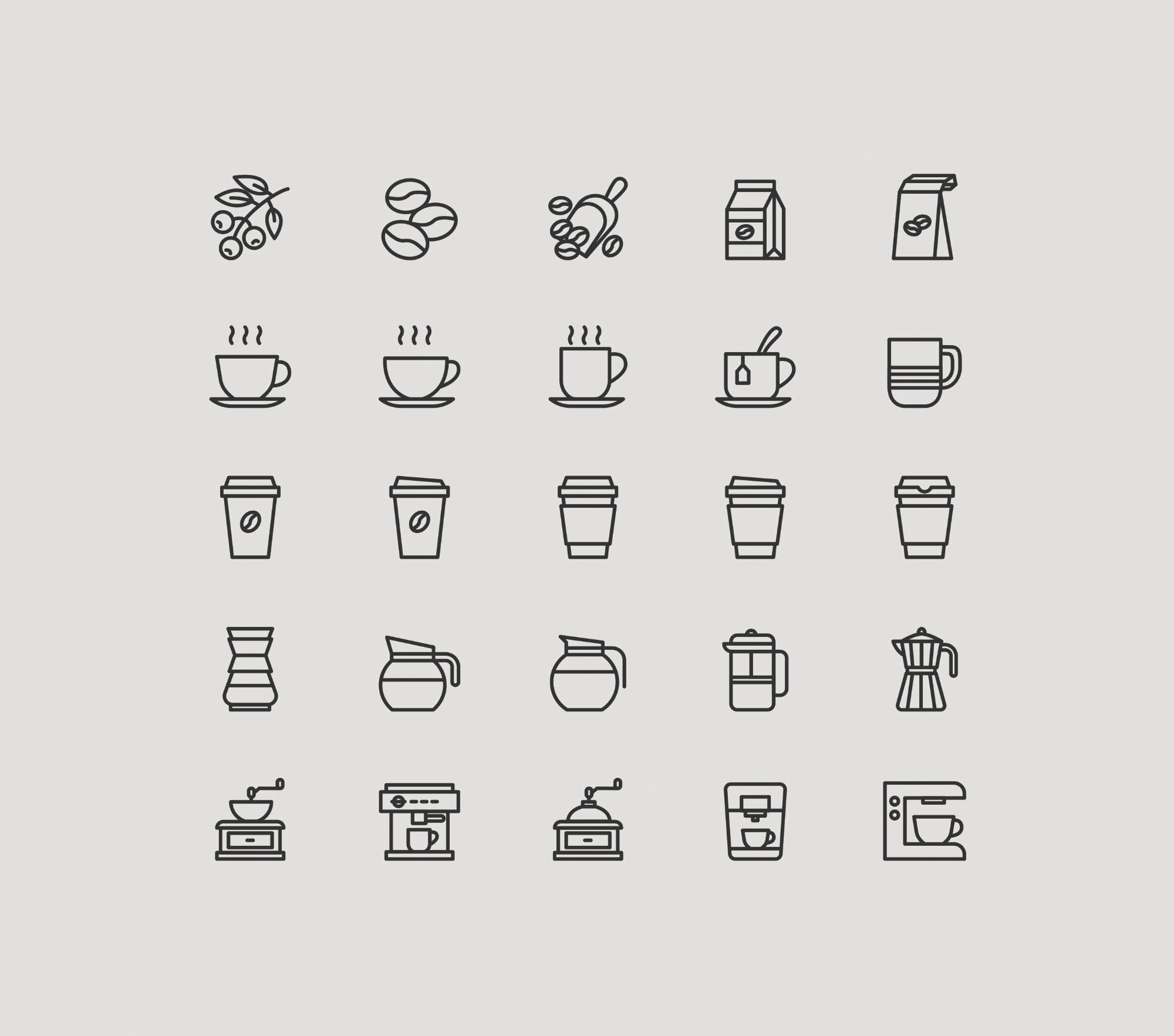 25枚咖啡主题矢量图标素材 25 Coffee Theme Icons – Vector .Ai插图(1)