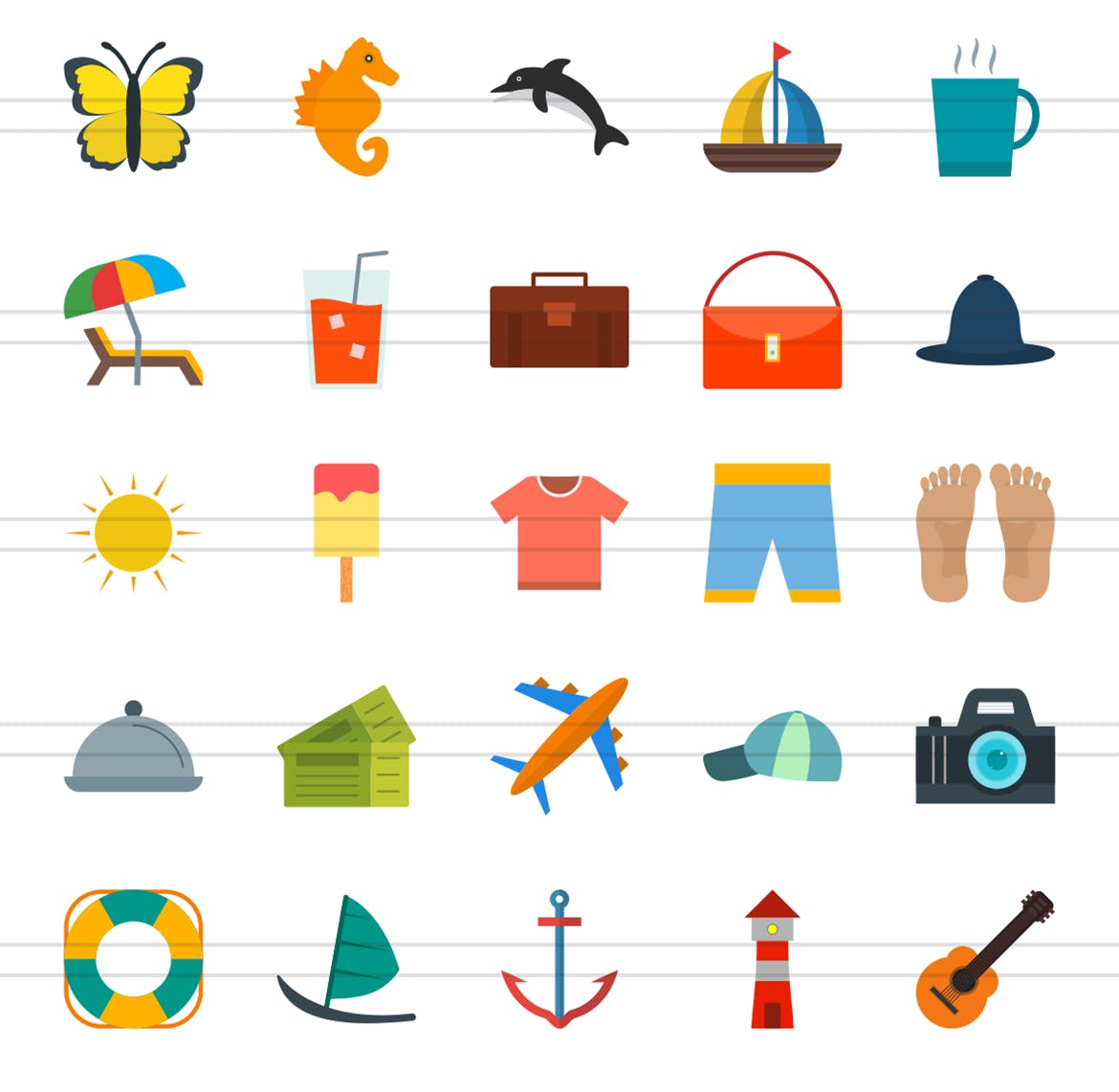 50枚夏天主题扁平化多彩矢量素材库精选图标 II 50 Summer Flat Multicolor Icons Season II插图(2)