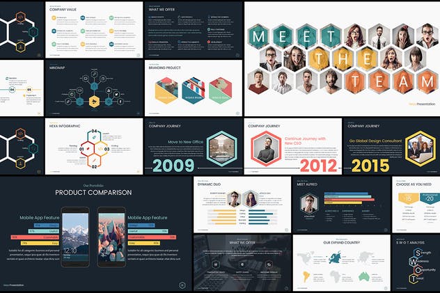 初创公司业务团队介绍PPT幻灯片模板下载 HEXA – Powerpoint Presentation Template插图(1)