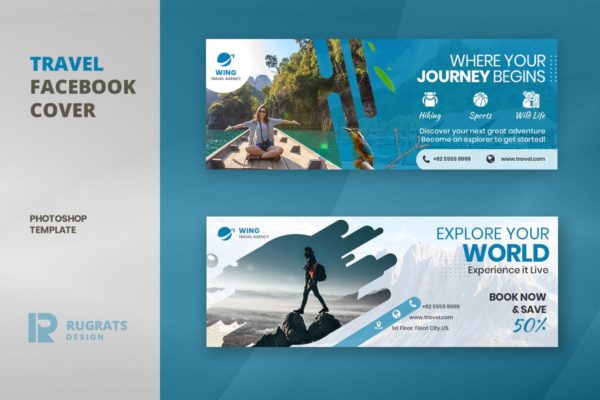 旅游公司/旅游代理品牌Facebook封面设计模板素材库精选 Travel R2 Facebook Cover Template