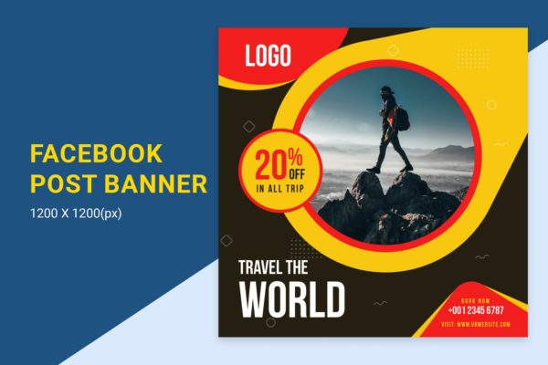 旅游代理服务Facebook贴文广告Banner设计模板素材库精选 Travel Agency Offer Facebook Post Banner