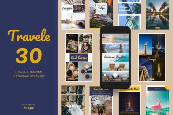 旅行旅游品牌推广Instagram设计素材包 TRAVELE – Instagram Story Kit