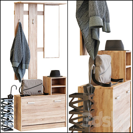 走廊衣架鞋柜组合素材之家精选3D模型