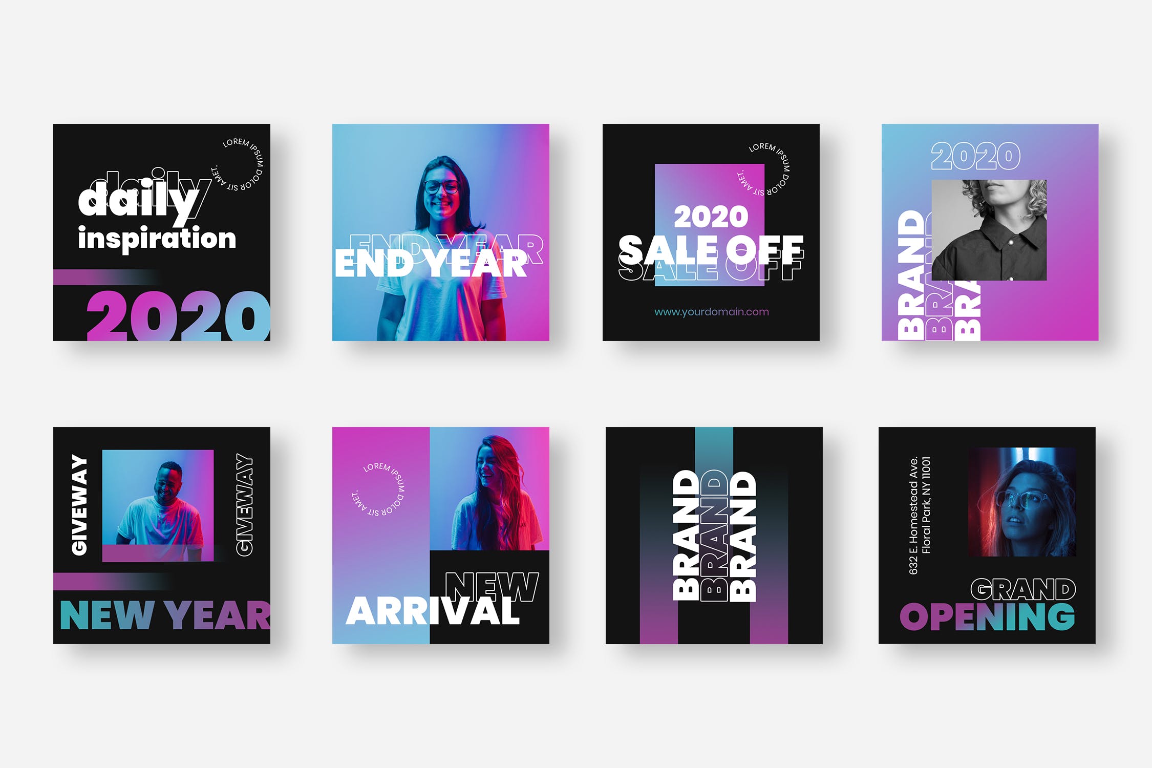 10款渐变色&双色调Instagram贴图设计PSD模板素材库精选 Seven Duotone Instagram Post Template插图(2)