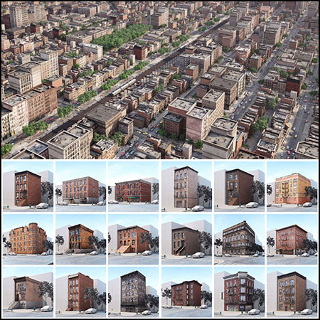 14套人行道、树木、城市建筑楼房和街道素材之家精选3D模型