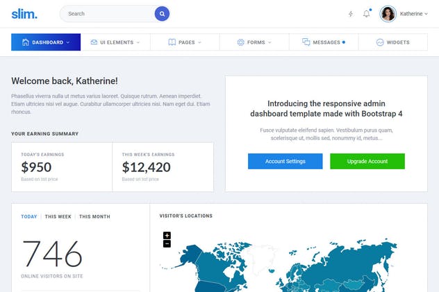 现代简约管理员&仪表盘Bootstrap模板素材库精选 Slim Clean & Modern Bootstrap 4 Admin & Dashboard插图(4)