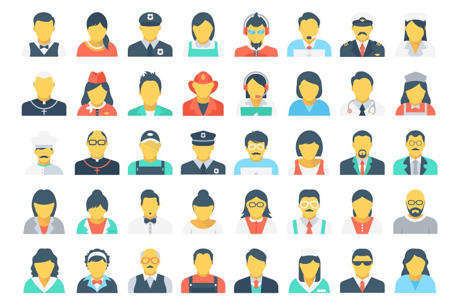 140枚职业人物形象扁平化设计图标素材 140 Flat Professions Icons插图(1)