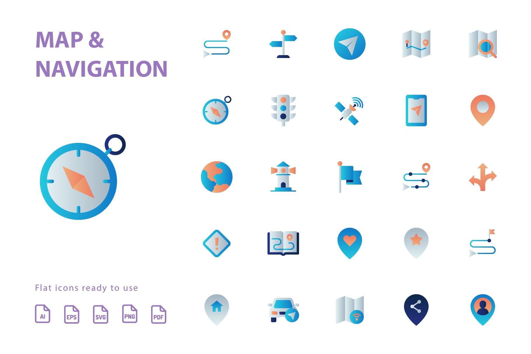 25枚地图导航扁平设计风格矢量素材库精选图标 Map & Navigation Flat插图(1)