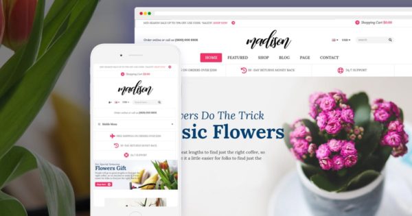 鲜花/绿植/盆栽预订电商网站Shopify主题模板素材库精选 Madison – Flowers, Plant, Gardening Shopify Theme