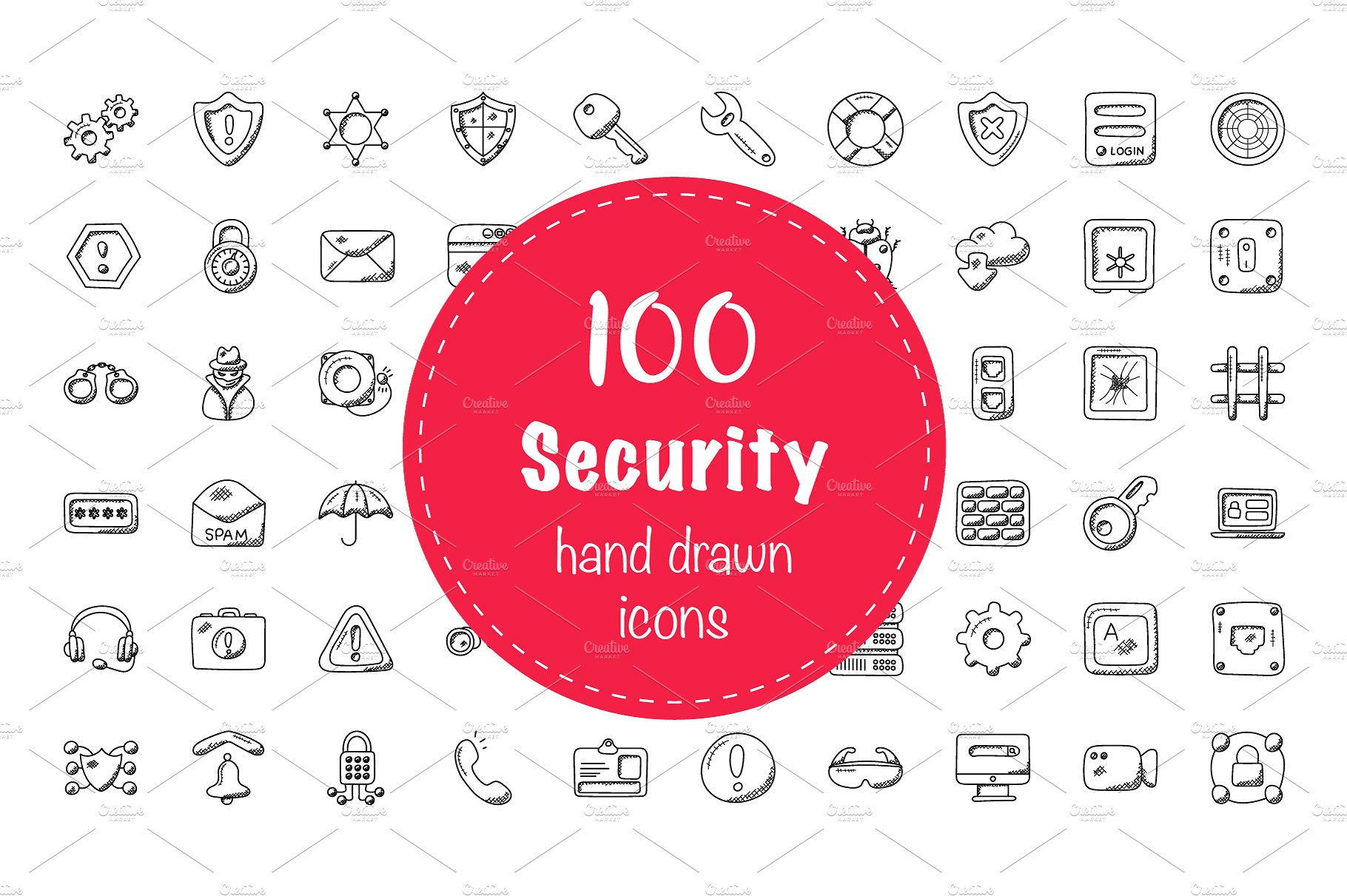100个创造性的安全涂鸦图标 100 Security Doodle Icons插图