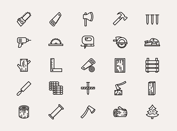 25个木制品及木工工具矢量图标素材 25 Woodwork Vector Icons