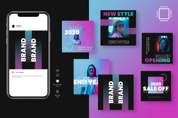10款渐变色&amp;双色调Instagram贴图设计PSD模板素材库精选 Seven Duotone Instagram Post Template