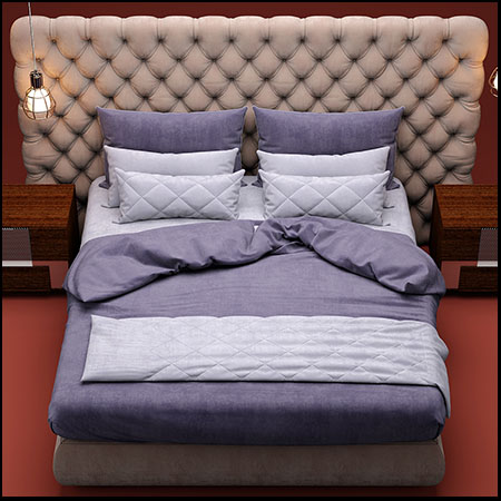 欧式双人床和枕头床头柜3DMAX模型