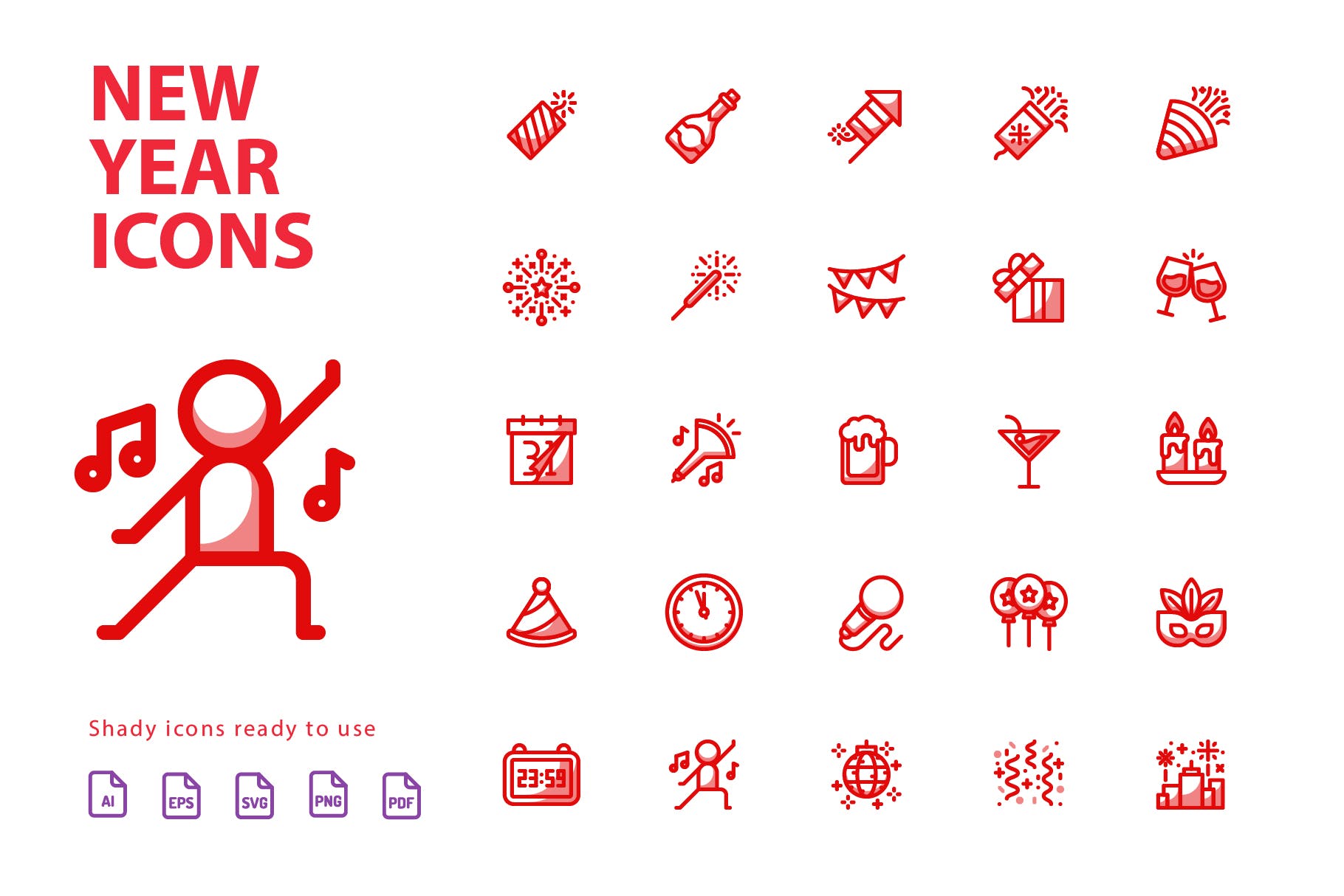 25枚新年主题矢量阴影图标v1 New Year Shady Icons插图(2)