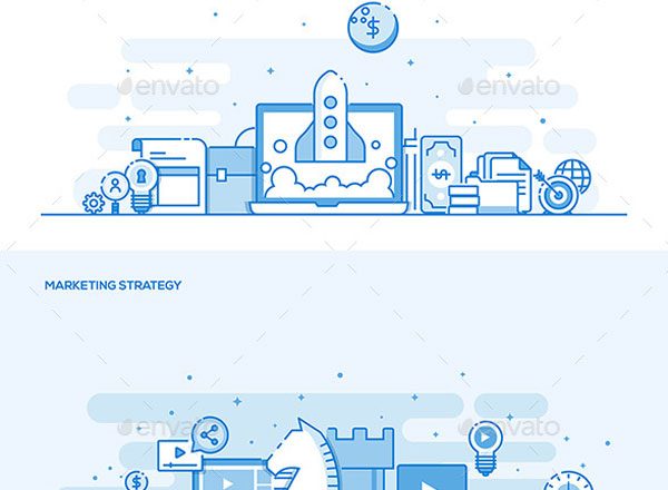 扁平彩色条幅 Banner 素材 Set of Flat Line Color Banners（三）