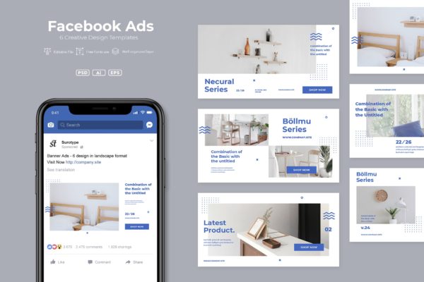 Facebook营销推广社交素材库精选广告模板 ADL – Facebook Ads.v23