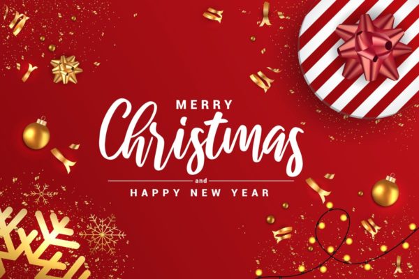 圣诞节新年深红色Banner素材库精选广告模板 Merry Christmas and Happy New Year banners