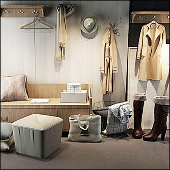 北欧鞋柜挂衣板鞋帽组合素材之家精选3D模型