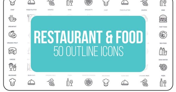 50枚餐馆美食&amp;体育运动主题线条动画图标 Restaurant and Sport – 50 Thin Line Icons