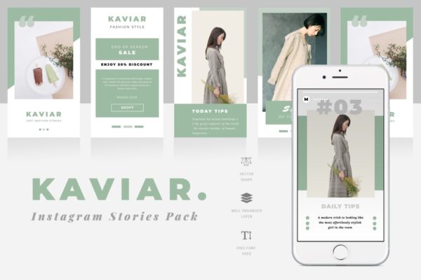 Instagram自媒体品牌宣传设计模板素材库精选素材 Kaviar Instagram Stories Template