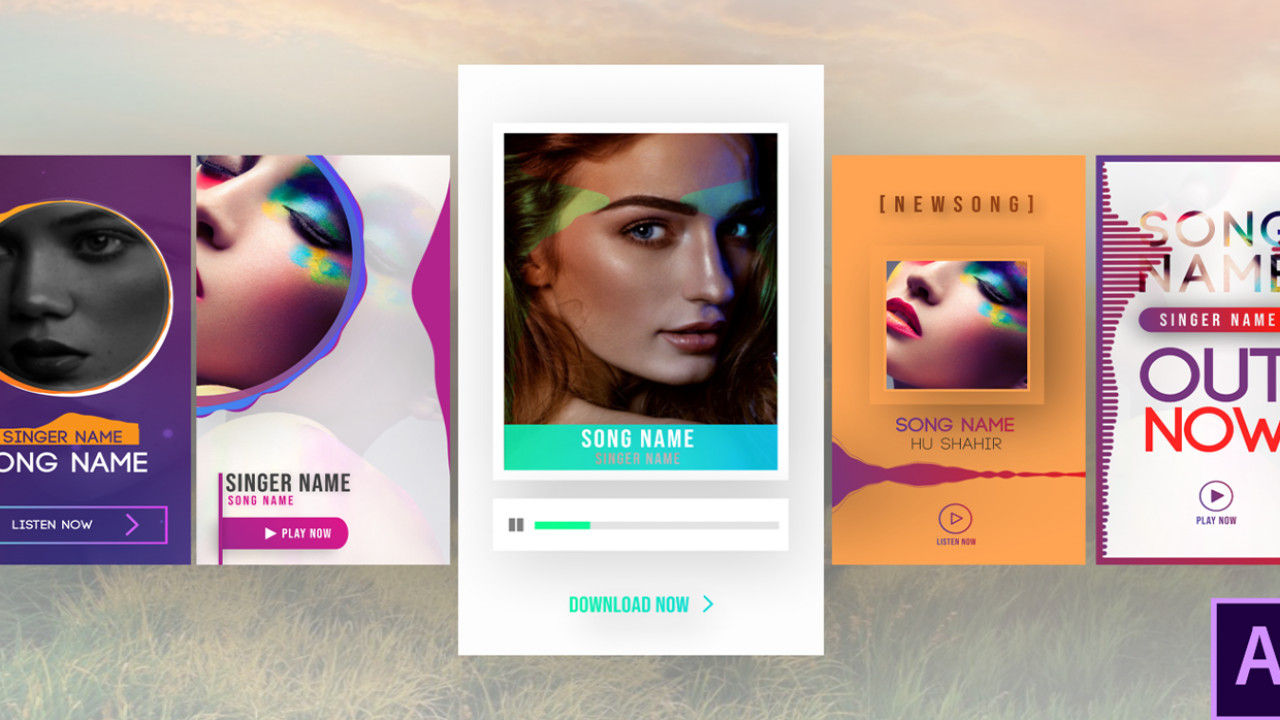 5个创意设计动画高清的ins音乐故事素材库精选AE模板