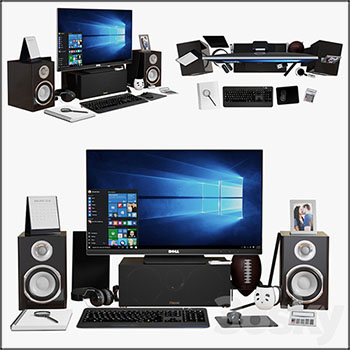 戴尔电脑台式机和音响键盘鼠标素材之家精选3D模型