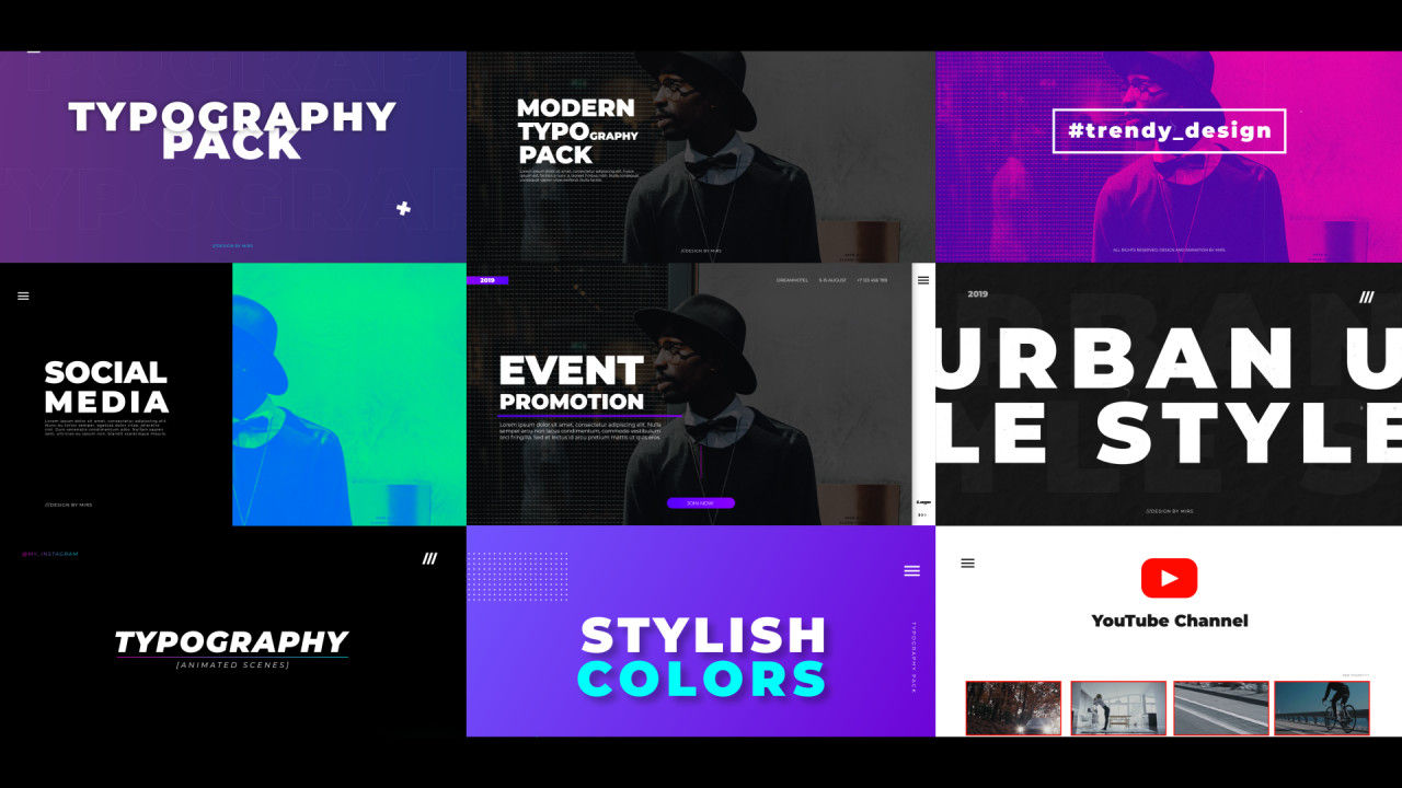 10个色彩鲜艳的错字潮流场景素材库精选AE模板