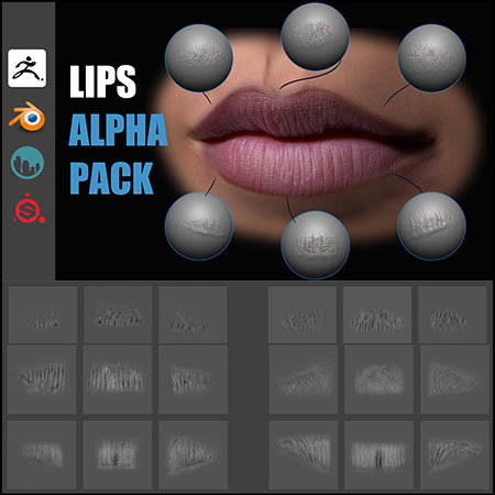 嘴唇细节纹理深度贴图预设(zbrush, blender, 3dcoat, substance)