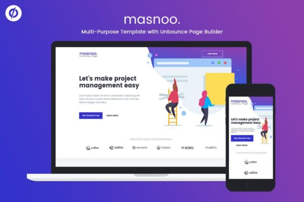 创意多用途响应式网站着陆页CMS模板素材库精选 Masnoo – Multi-Purpose Unbounce Landing Page