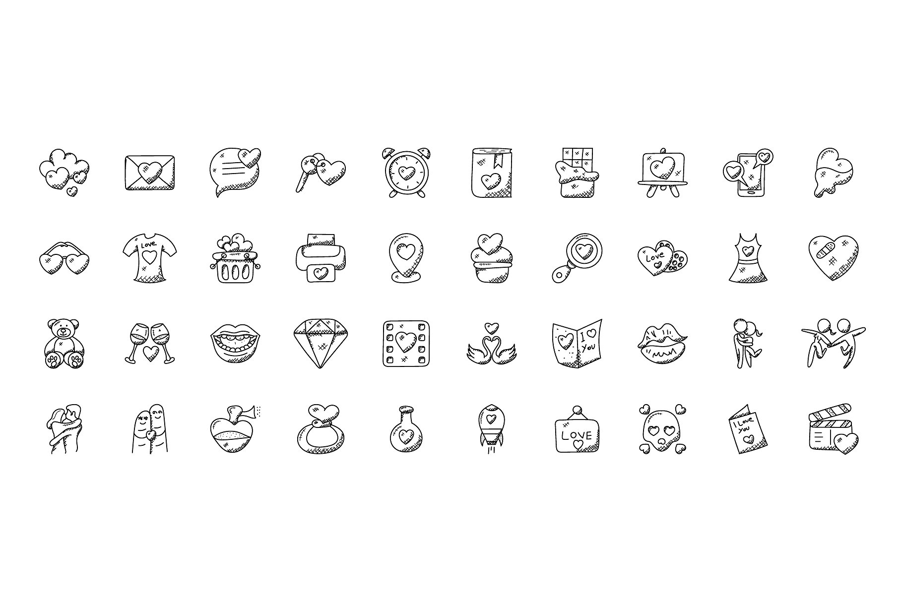 100枚爱和情人节涂鸦图标 100 Love and Valentine Doodle Icons插图(2)