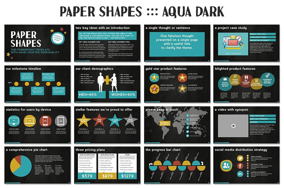 512页手工设计 PPT 幻灯片模板（共8种配色方案） Paper Shapes Powerpoint Presentation插图(5)