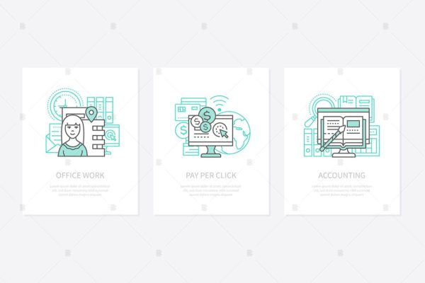 办公室/工作场所概念素材库精选图标集 Office work, employees workplace concept icons set