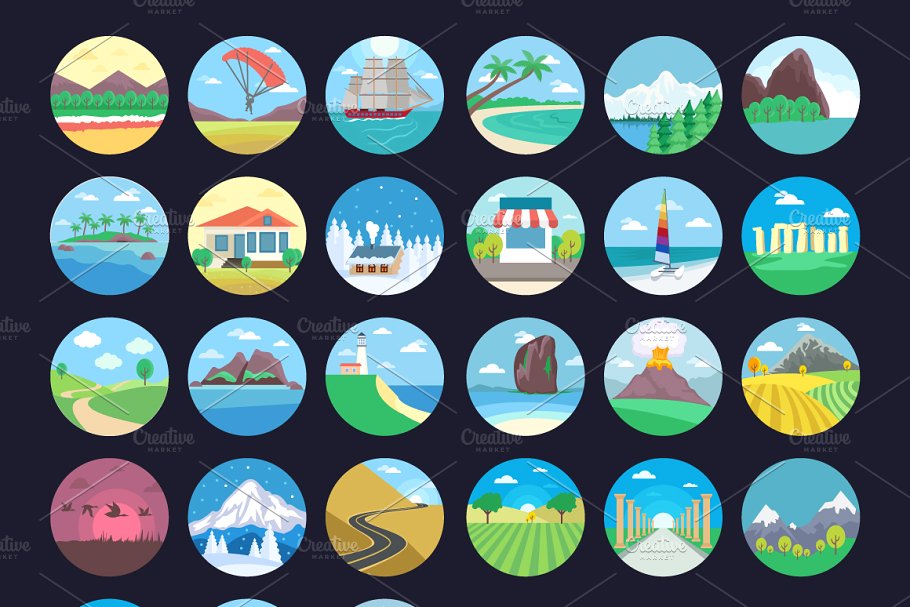 99枚常见风景场景图标 99 Landscape Icons or Illustrations插图(4)