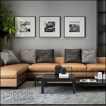 现代皮革转角沙发茶几组合素材之家精选3D模型
