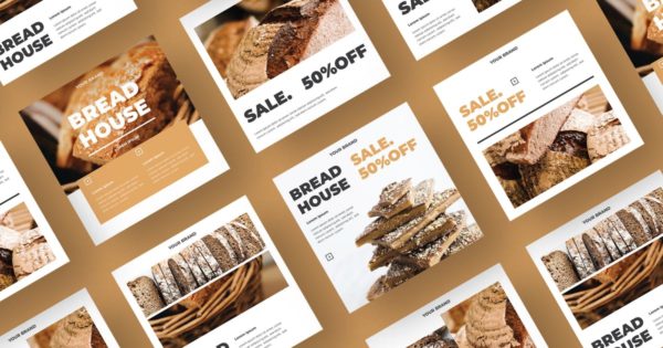 自媒体社交媒体面包烘培品牌广告设计模板素材库精选AI&amp;EPS SRTP – Social Media Kit.102