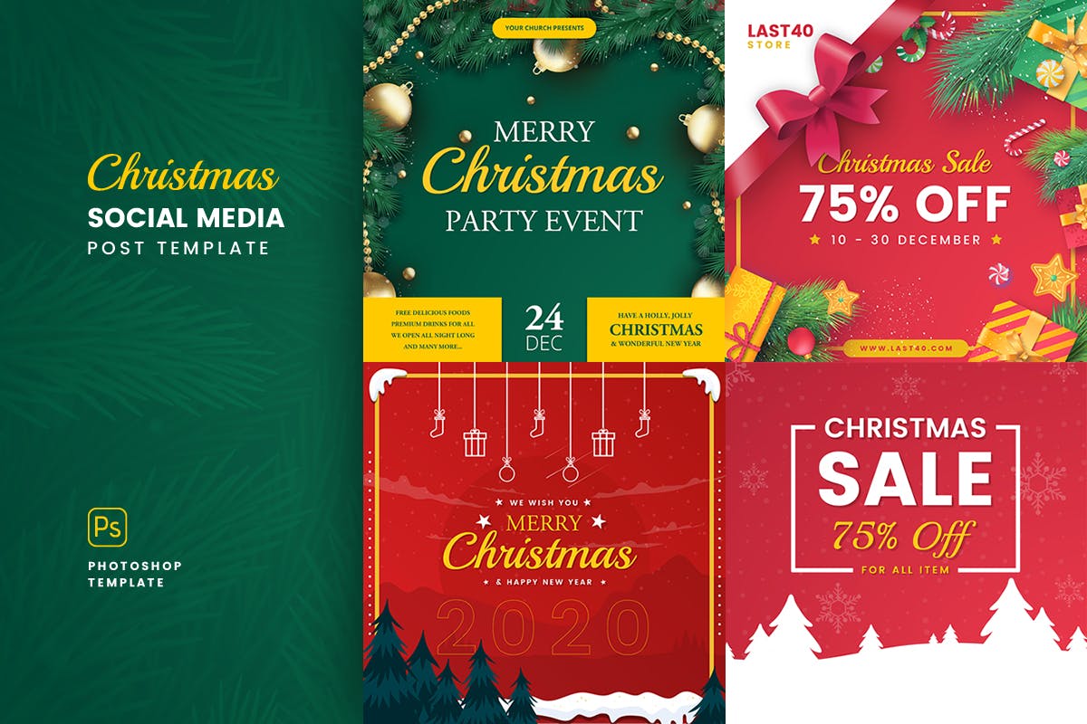 圣诞节促销活动社交广告设计模板素材库精选 Christmas Social Media Post Template插图