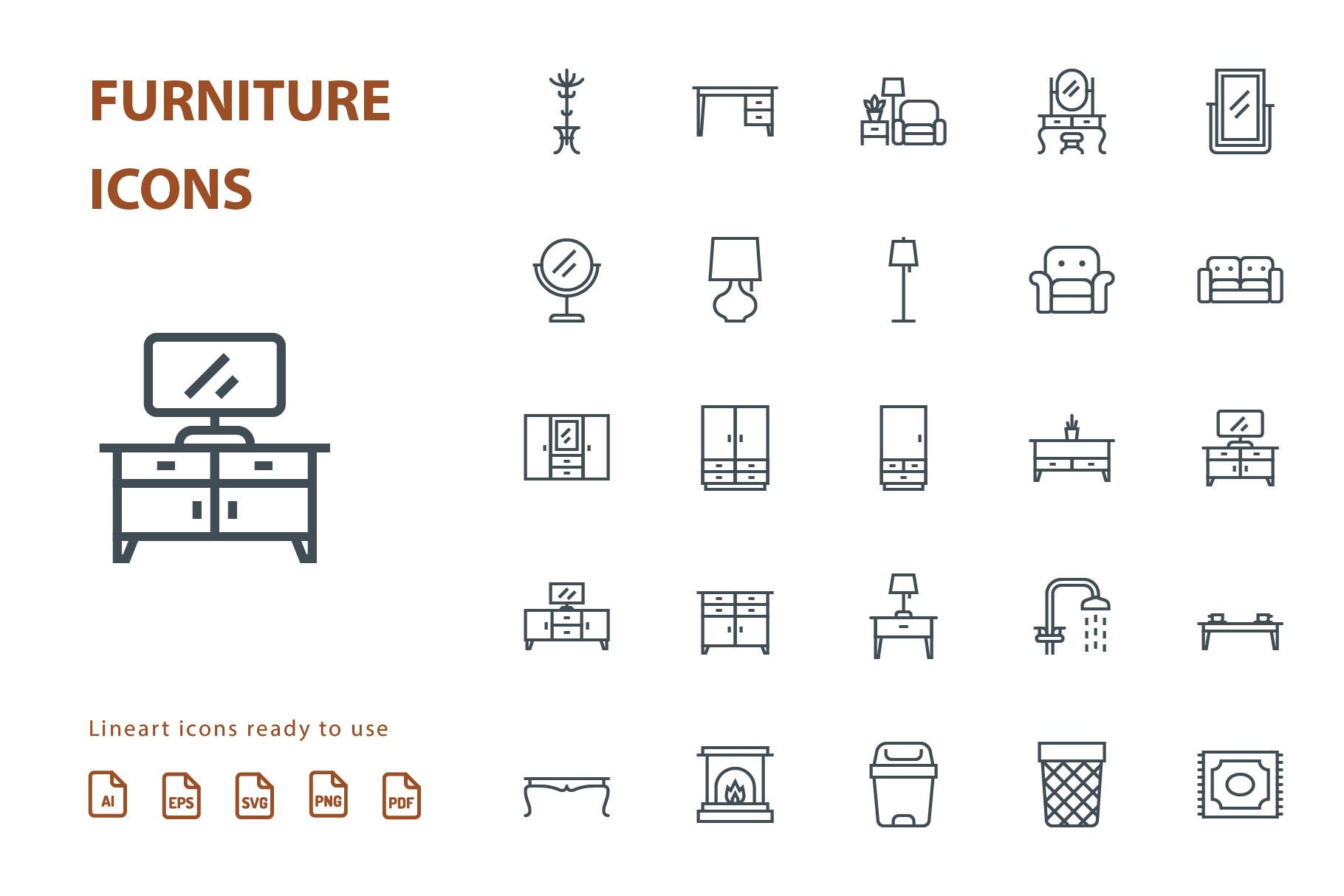 25枚家具主题矢量线性素材库精选图标v2 Furniture Lineart Part 2插图(1)