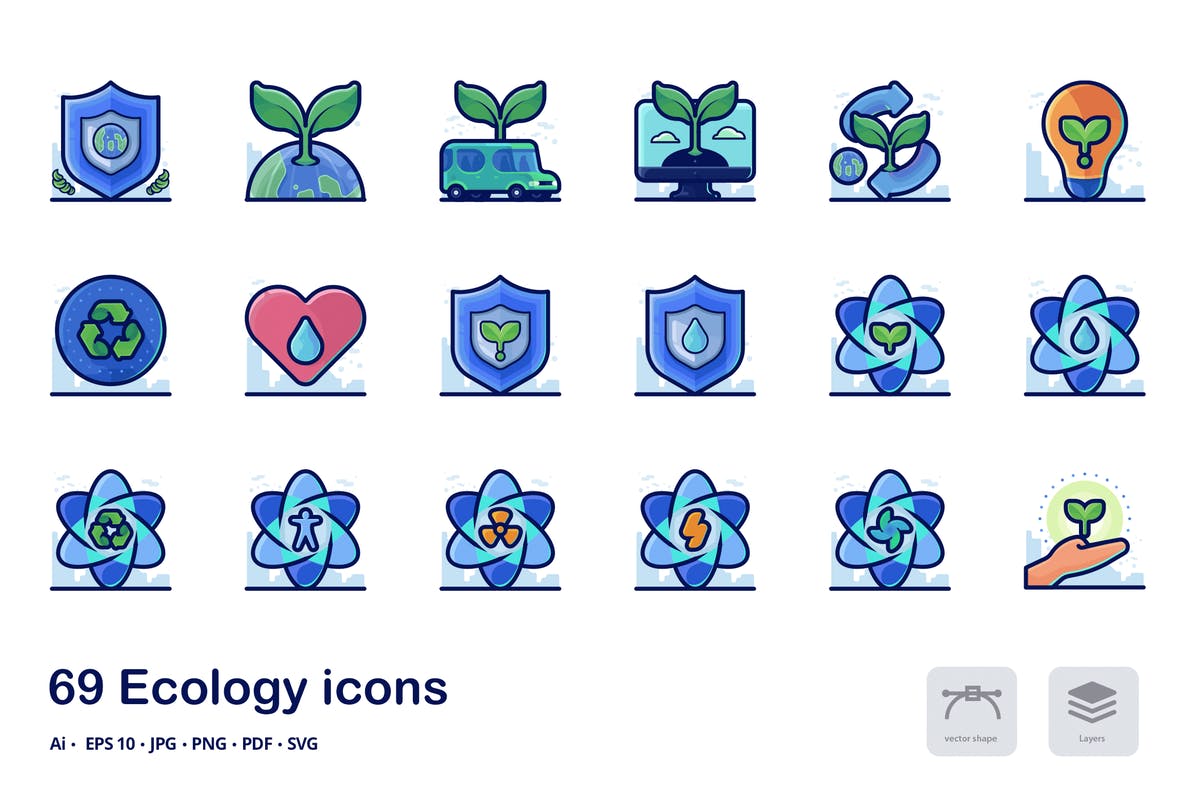新能源生态环境主题图标集 Ecology Detailed Filled Outline icons插图