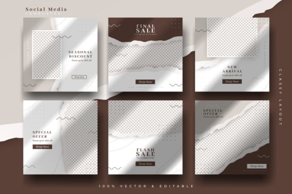 经典创意撕纸效果社交媒体设计模板素材库精选 Classy Social Media Templates