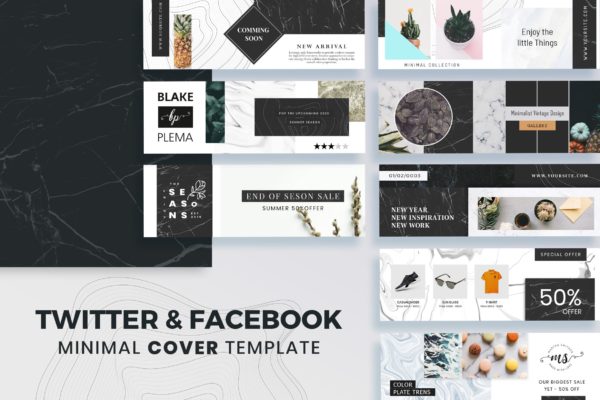 优雅设计风格Facebook/Twitter社交媒体封面设计素材 Facebook &amp; Twitter Cover Template