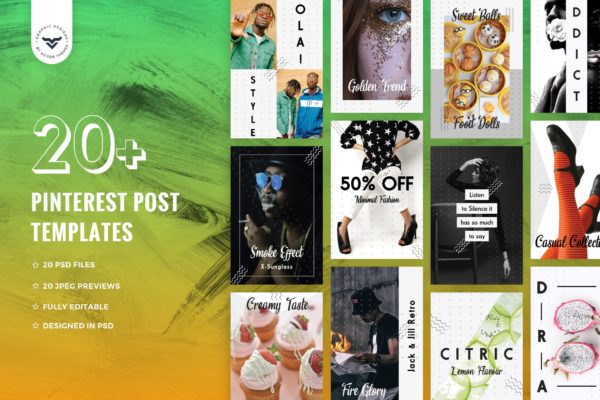 Pinterest社交网站发文贴图设计模板素材库精选 Pinterest Post Templates