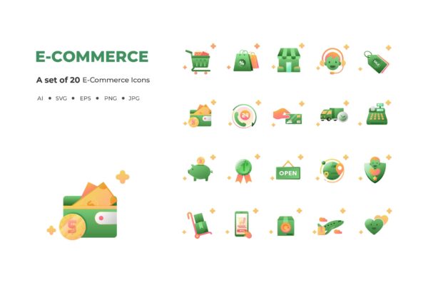 20枚电子商务行业主题矢量图标素材 20 Ecommerce Icons