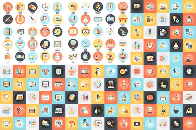 1600枚多主题扁平设计风格矢量图标套装 Bundle Flat Icons插图(6)