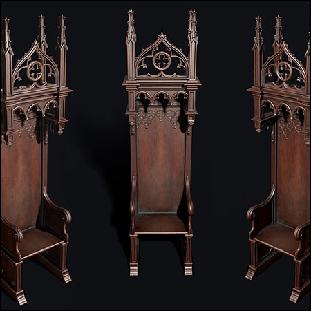 古色古香维多利亚时代桃花心实木教堂椅子素材之家精选3D模型